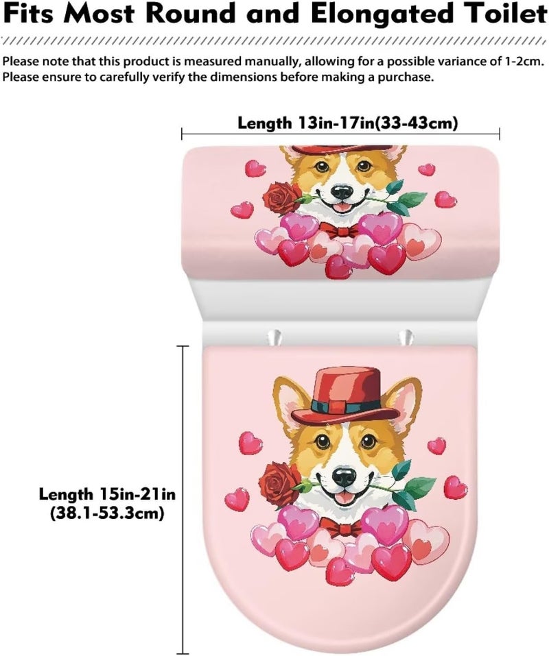 CREAMIC Puppy Love Rose Toilet Lid Cover and Tank Lid Cover Easy to Clean Bathroom Toilet Seat Cover Protector Super Soft Seat Covers Fits Most Lids for Accessories Decor or Holiday Decoration - Image 5